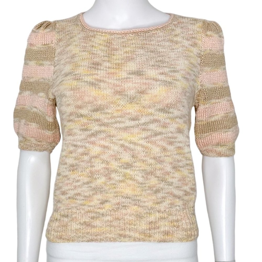 Handmade Marled Knit Puff Sleeve Top Preppy Classic Women's Size S